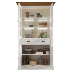 Hot Wohnen 116x199x45 Landhaus Vitrinenschrank in Weiß - Henry