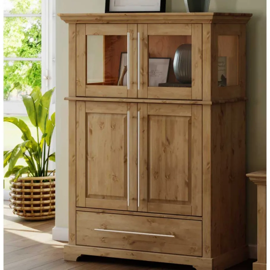 Outlet Wohnen 94x133x39 Modern Country Highboard aus Kiefer massiv - Noellisa