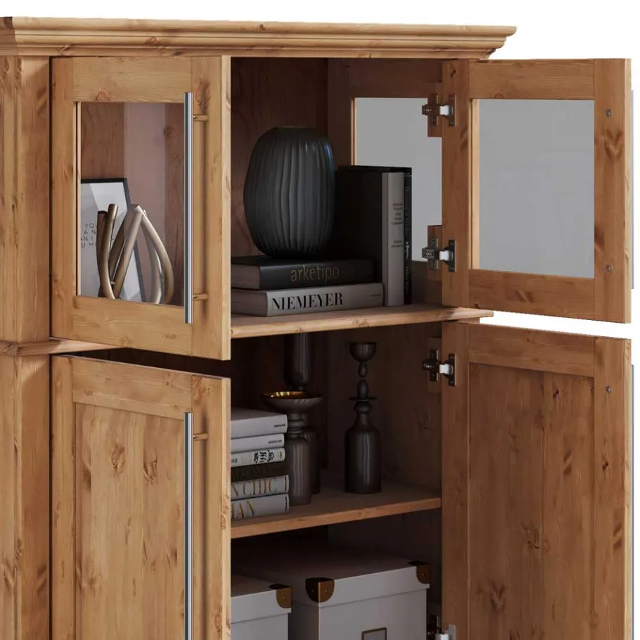 Outlet Wohnen 94x133x39 Modern Country Highboard aus Kiefer massiv - Noellisa