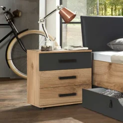 Outlet Wohnen 52x58x38 Nachtkommode in Plankeneiche Optik - Enegal
