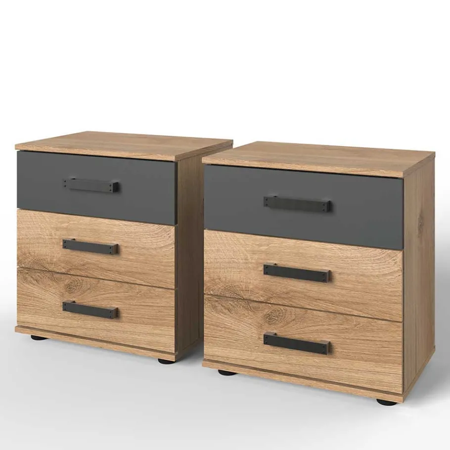 Outlet Wohnen 52x58x38 Nachtkommode in Plankeneiche Optik - Enegal
