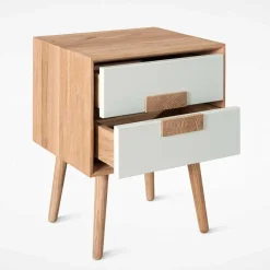 Outlet Wohnen 40x50x40 Nachtkommode in Weiß & Eiche - Julecas