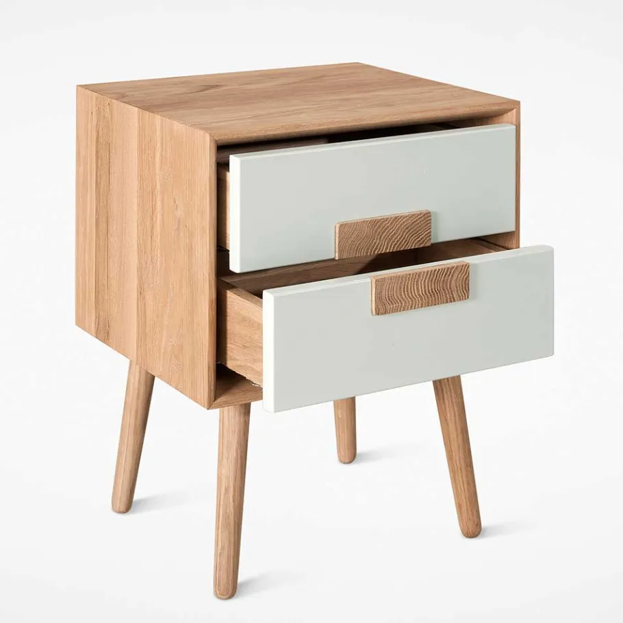 Outlet Wohnen 40x50x40 Nachtkommode in Weiß & Eiche - Julecas