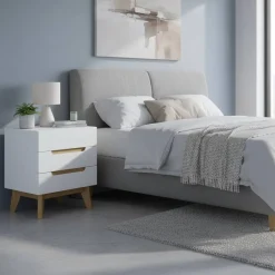 Best Wohnen 48x60x40 Nachtkommode in Weiß & Eiche - Setubal