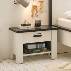 New Wohnen 60x46x39 Nachtkommode mit Fach und Schublade - Tramos
