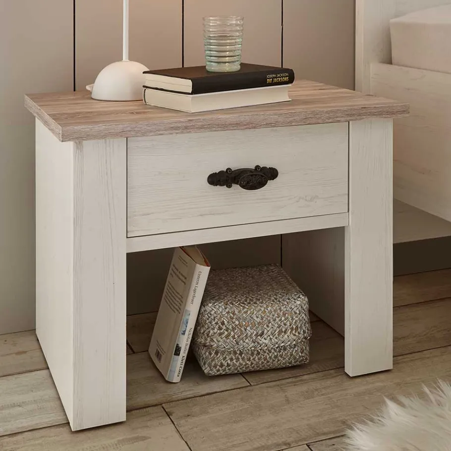 Outlet Wohnen 58x45x40 Nachtkonsole mit Schublade - Nedita