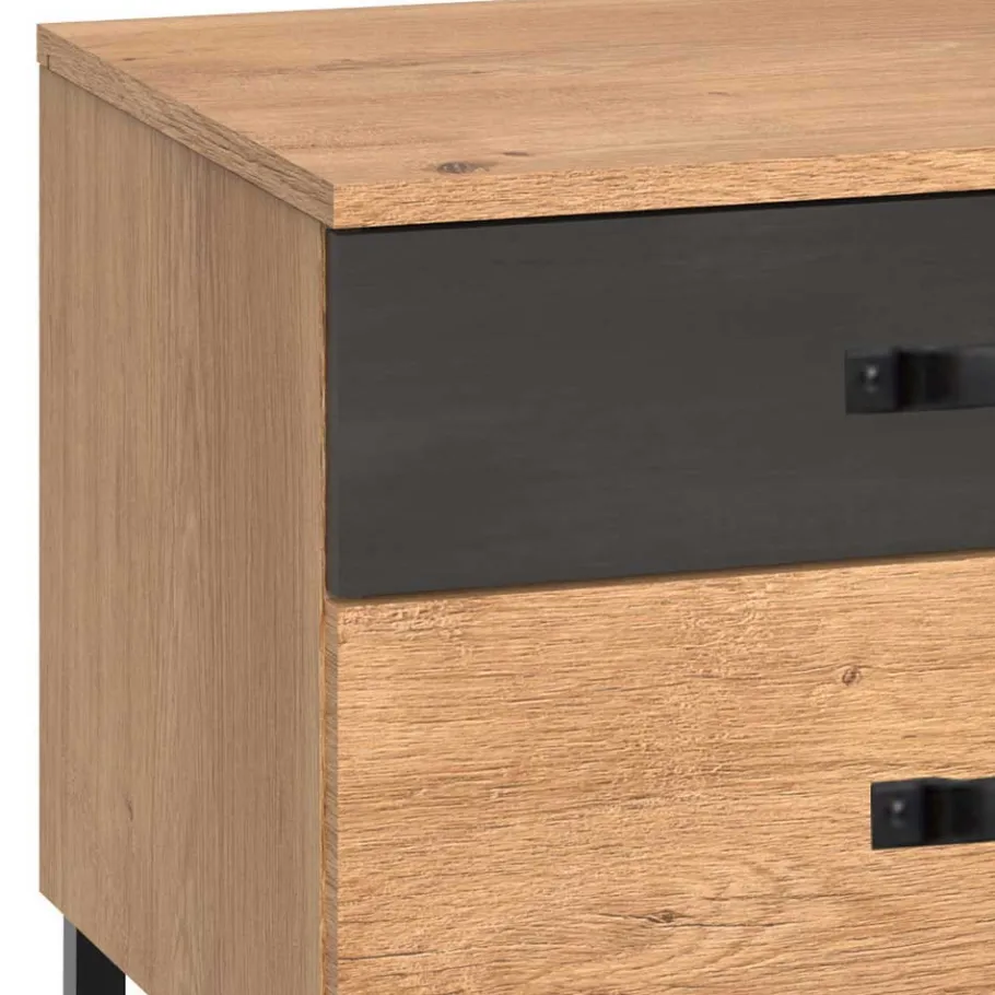 Clearance Wohnen 58x45x41 Nachttisch in Eiche & Schwarzgrau - Bram