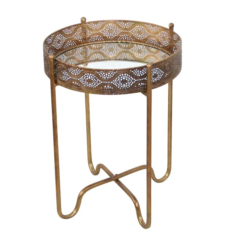New Wohnen 41x51x41 Orient Beistelltisch mit Spiegelglas - Delamaro