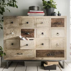 Best Wohnen 110x91x37 Recyclingholz Kommode mit 14 Schubladen - Emirello