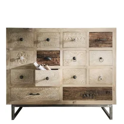 Best Wohnen 110x91x37 Recyclingholz Kommode mit 14 Schubladen - Emirello