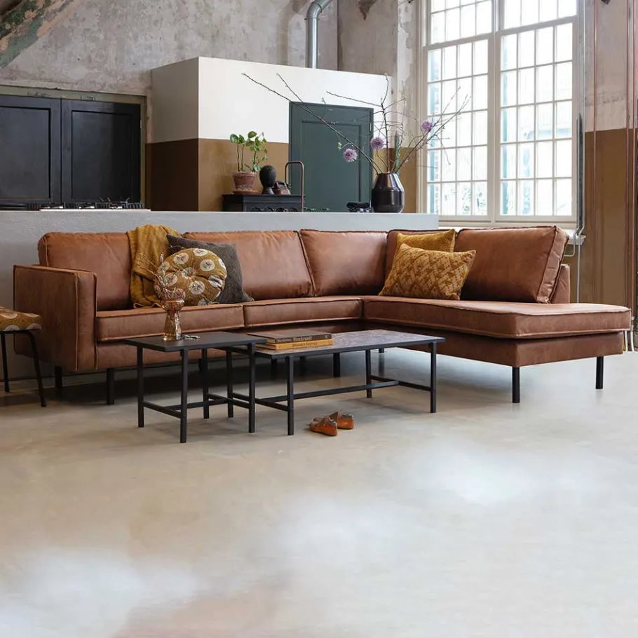 Clearance Wohnen 266x85x213 Recyclingleder Ecksofa in Cognac Braun - Huropa