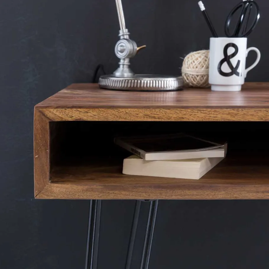 Clearance Wohnen 110x76x60 Retrodesign Schreibtisch aus Sheesham Holz - Seriacus