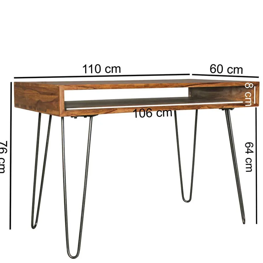 Clearance Wohnen 110x76x60 Retrodesign Schreibtisch aus Sheesham Holz - Seriacus