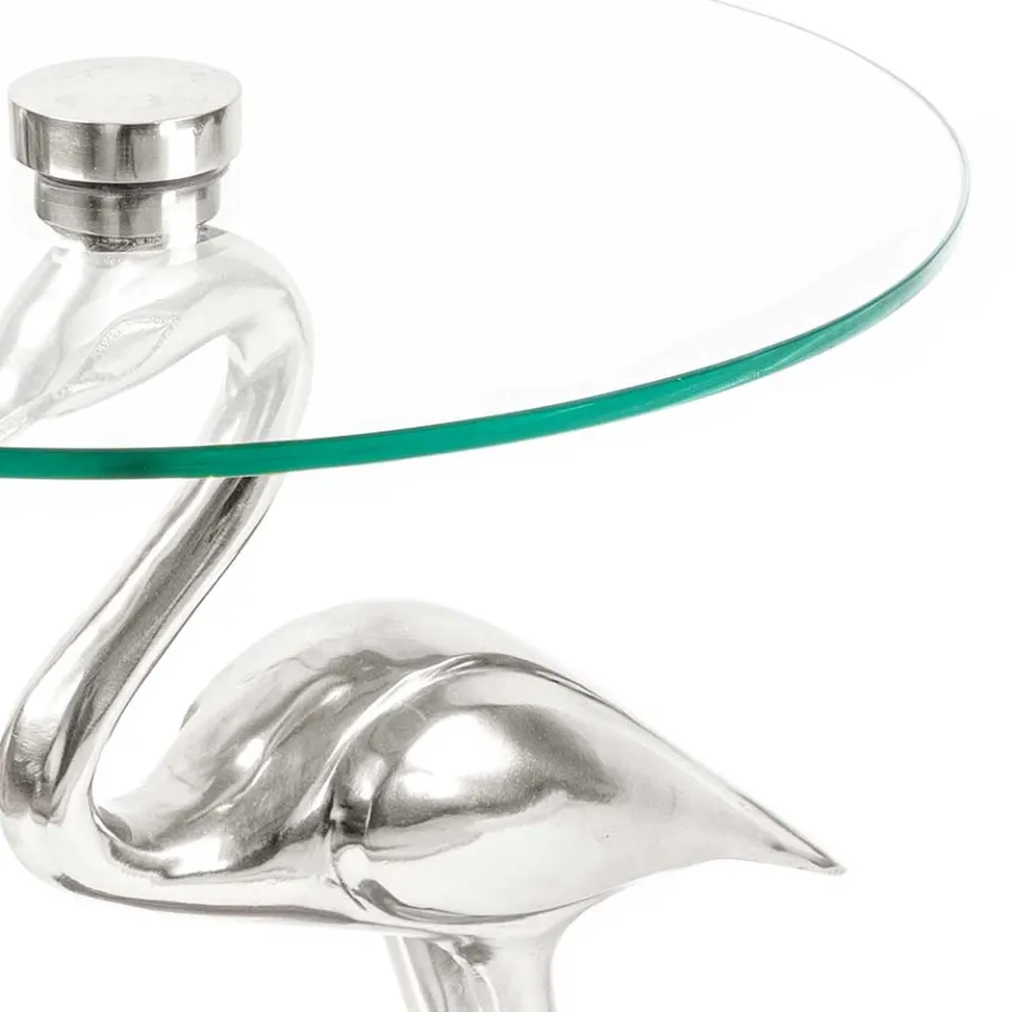 Discount Wohnen 40x58x40 runder Glas Tisch mit Vogel Säulenfuß - Prasido