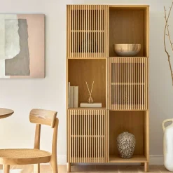 Outlet Wohnen 85x170x43 Schrank mit drei Lamellen Türen - Azuro