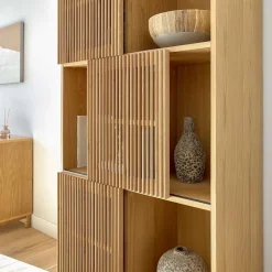 Outlet Wohnen 85x170x43 Schrank mit drei Lamellen Türen - Azuro