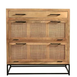 New Wohnen 85x91x40 Schuhschrank aus Holz & Rattan Geflecht - Lazianus