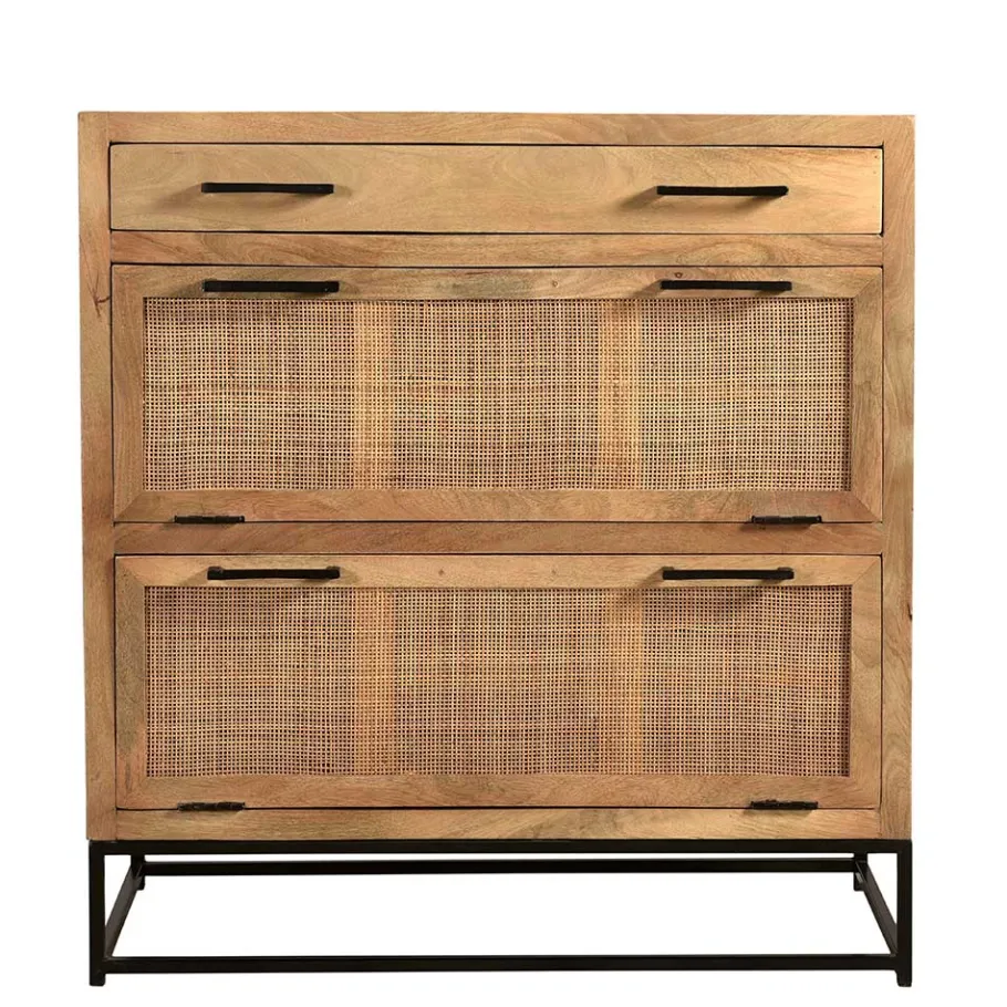 New Wohnen 85x91x40 Schuhschrank aus Holz & Rattan Geflecht - Lazianus