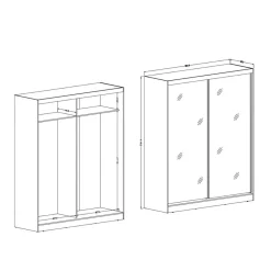 Sale Wohnen 180x216x59 Schwebetürenschrank mit zwei Spiegeltüren - Jaines