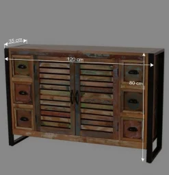Clearance Wohnen 120x80x35 Shabby Chic Kommode aus buntem Altholz - Vosbadus