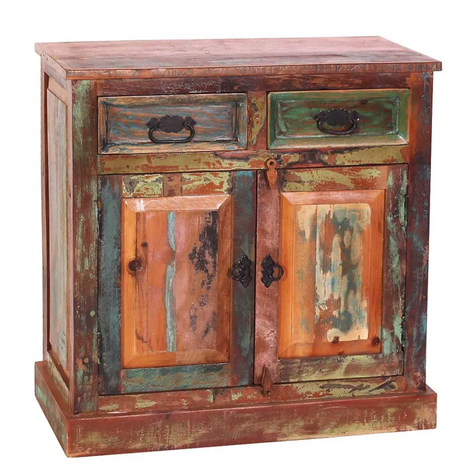 Discount Wohnen 80x80x40 Shabby Chic Kommode in Braun Bunt - Jamaica