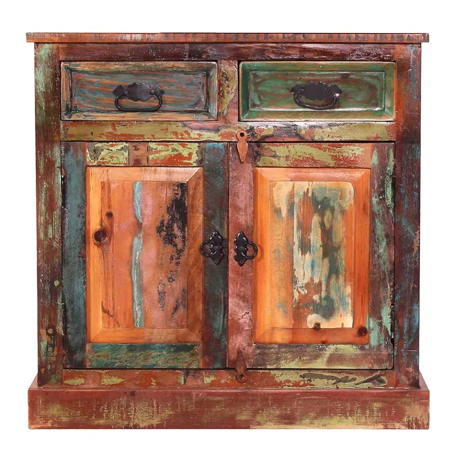 Discount Wohnen 80x80x40 Shabby Chic Kommode in Braun Bunt - Jamaica