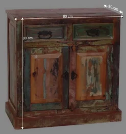 Discount Wohnen 80x80x40 Shabby Chic Kommode in Braun Bunt - Jamaica