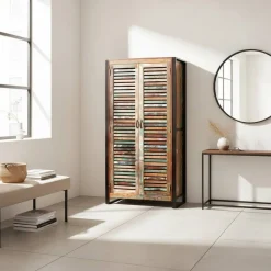 Clearance Wohnen 90x180x45 Shabby Chic Schrank mit 2 Lamellentüren - Vosbadus