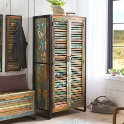 Clearance Wohnen 90x180x45 Shabby Chic Schrank mit 2 Lamellentüren - Vosbadus