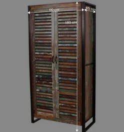 Clearance Wohnen 90x180x45 Shabby Chic Schrank mit 2 Lamellentüren - Vosbadus