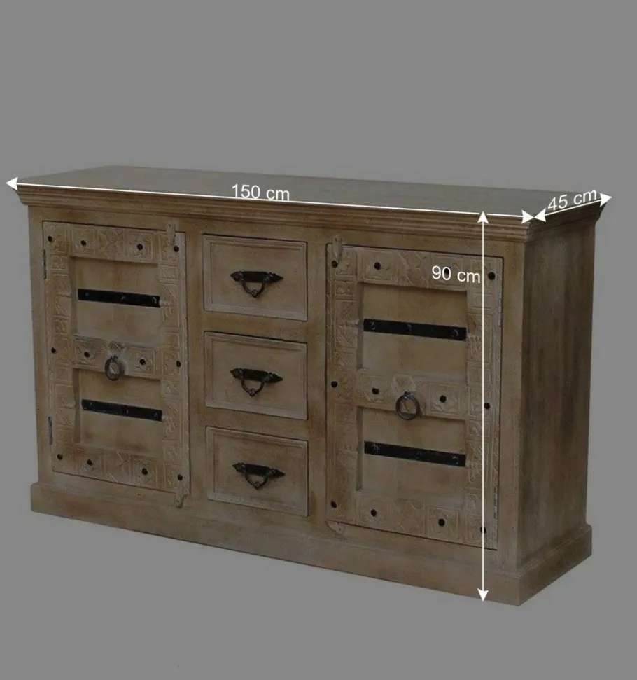 Hot Wohnen 150x90x45 Shabby Chic Sideboard in Grey Wash - Abid