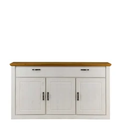 Outlet Wohnen 157x86x42 Sideboard in Weiß & Kiefer - Nuita