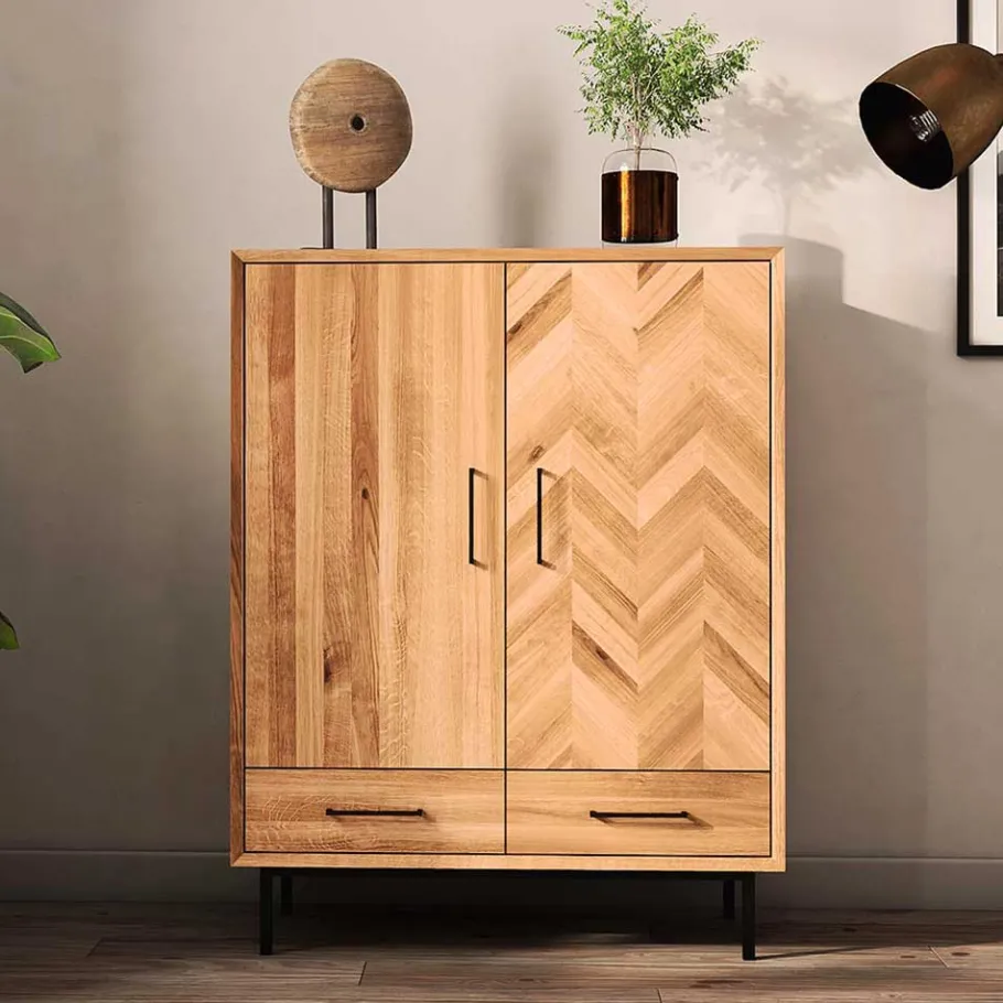 Wohnen 97x125x45 Skandi Highboard aus Wildeiche - Kerfa