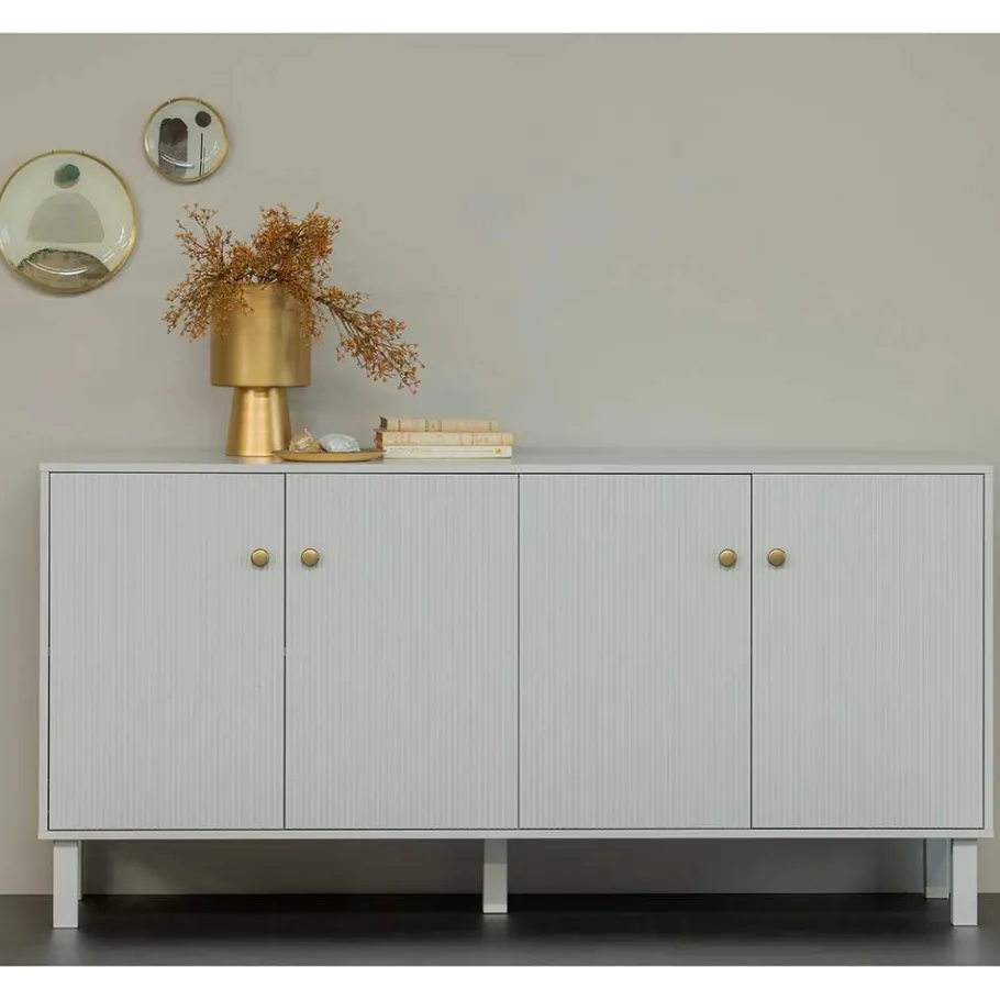 New Wohnen 160x78x46 Skandi Sideboard 4-türig in Grau - Huvina