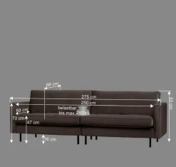 Best Wohnen 275x83x88 Sofa mit blauem Bezug aus Samt - Cumagon