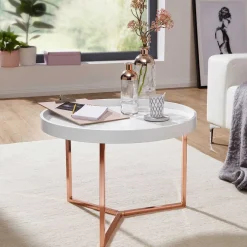 Online Wohnen 59x42x59 Sofatisch in Weiß & Kupfer - Mamoud