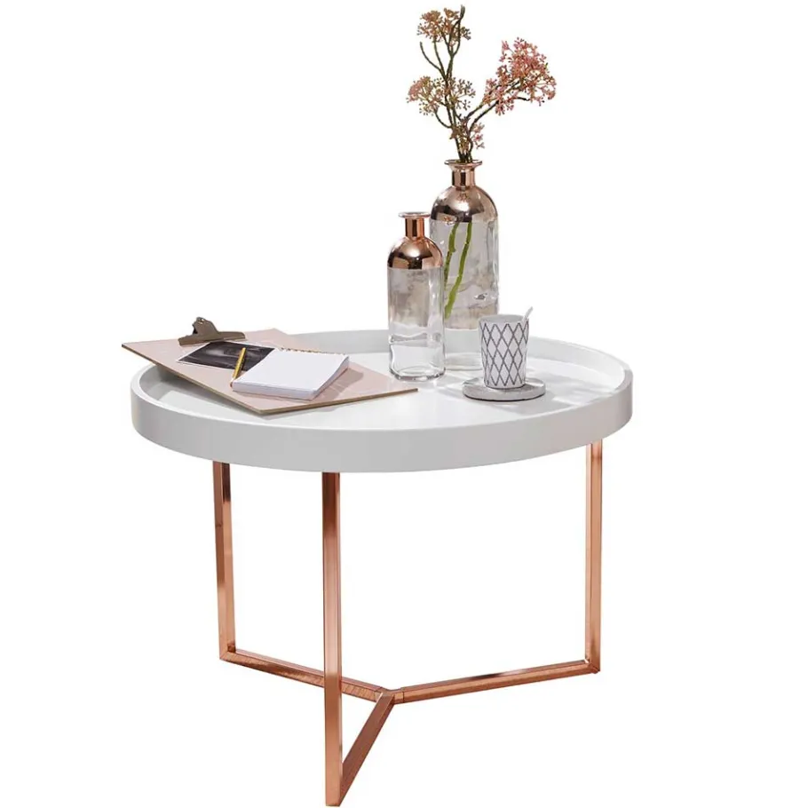 Online Wohnen 59x42x59 Sofatisch in Weiß & Kupfer - Mamoud