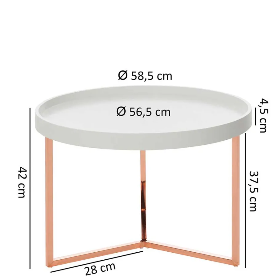 Online Wohnen 59x42x59 Sofatisch in Weiß & Kupfer - Mamoud