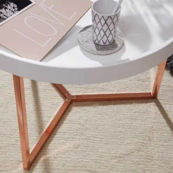 Online Wohnen 59x42x59 Sofatisch in Weiß & Kupfer - Mamoud