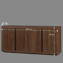 Wohnen 200x90x50 Teak Sideboard in Natur & Schwarz - Myons