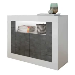 Clearance Wohnen 110x86x43 Türen Kommode in Grau Dekor - Voskala