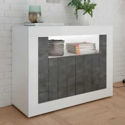 Clearance Wohnen 110x86x43 Türen Kommode in Grau Dekor - Voskala