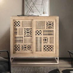 Clearance Wohnen 90x90x40 Türen-Kommode mit Ethno Flair - Valuta