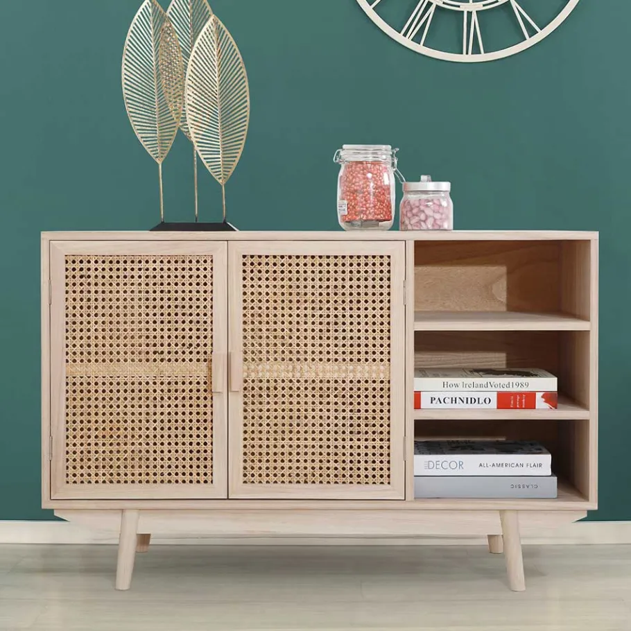 Clearance Wohnen 100x65x36 2-türige Kommode mit drei offenen Fächern - Oncinasa