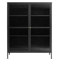 New Wohnen 110x140x40 2-türige Metallvitrine in Schwarz - Gulliver