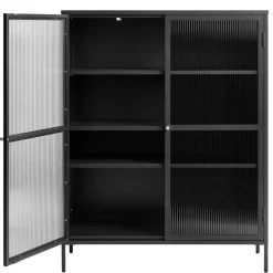 New Wohnen 110x140x40 2-türige Metallvitrine in Schwarz - Gulliver
