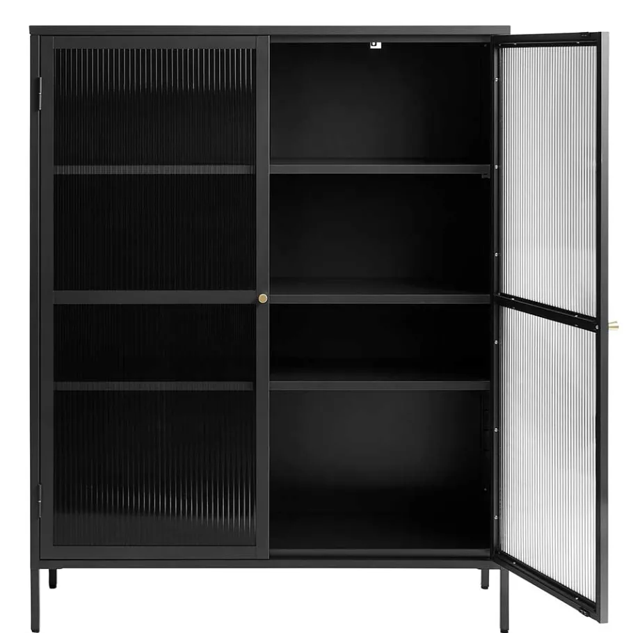 New Wohnen 110x140x40 2-türige Metallvitrine in Schwarz - Gulliver