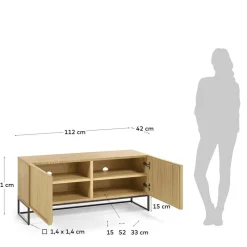 Outlet Wohnen 112x51x42 2-türiges TV Lowboard in Eiche - Ravilon