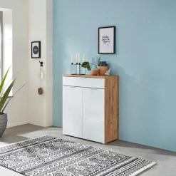 Hot Wohnen 89x105x40 Vertiko in Weiß Glas & Eiche - Reestyl