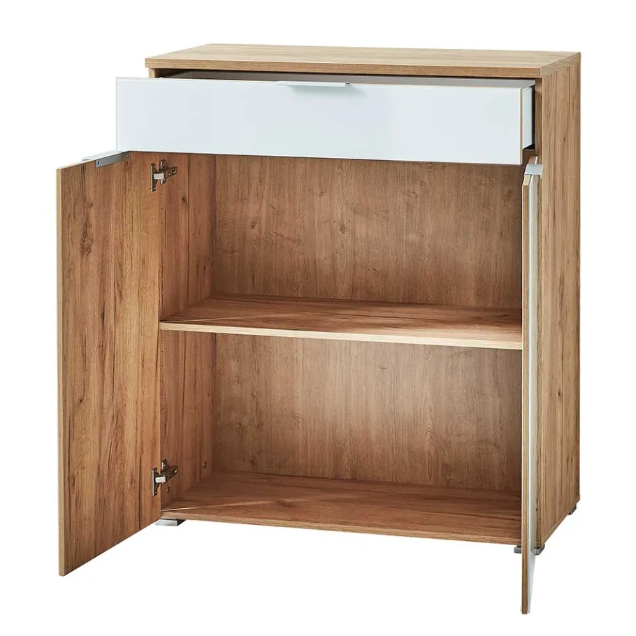 Hot Wohnen 89x105x40 Vertiko in Weiß Glas & Eiche - Reestyl
